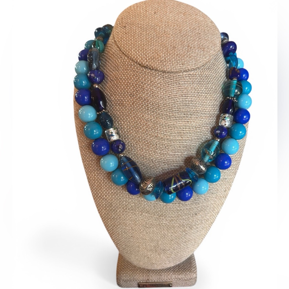 Vintage Blue Glass and Acrylic Beaded Necklace Set